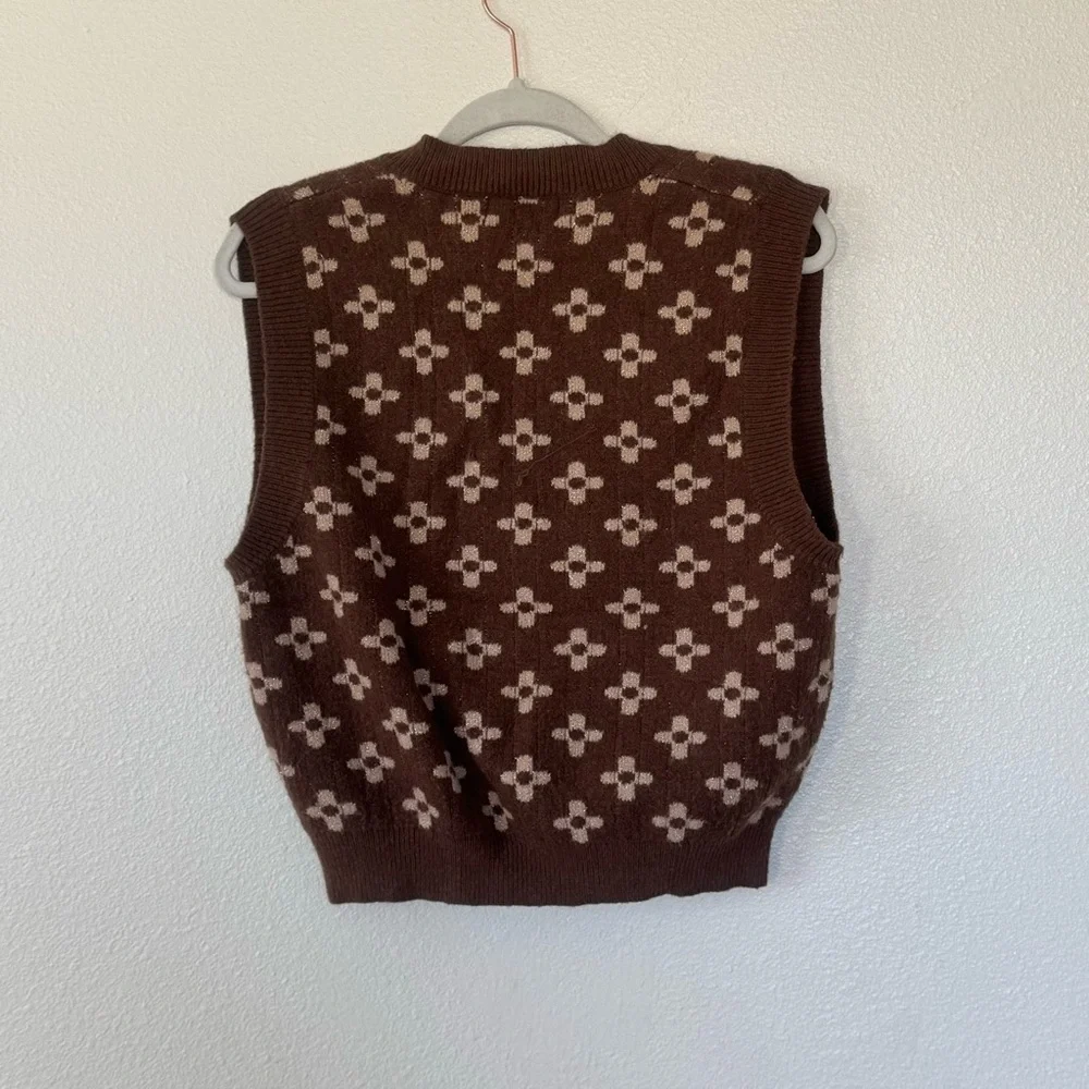 Cider Brown Floral Retro Crop Sweater Vest Designer LV S - Picture 4 of 7